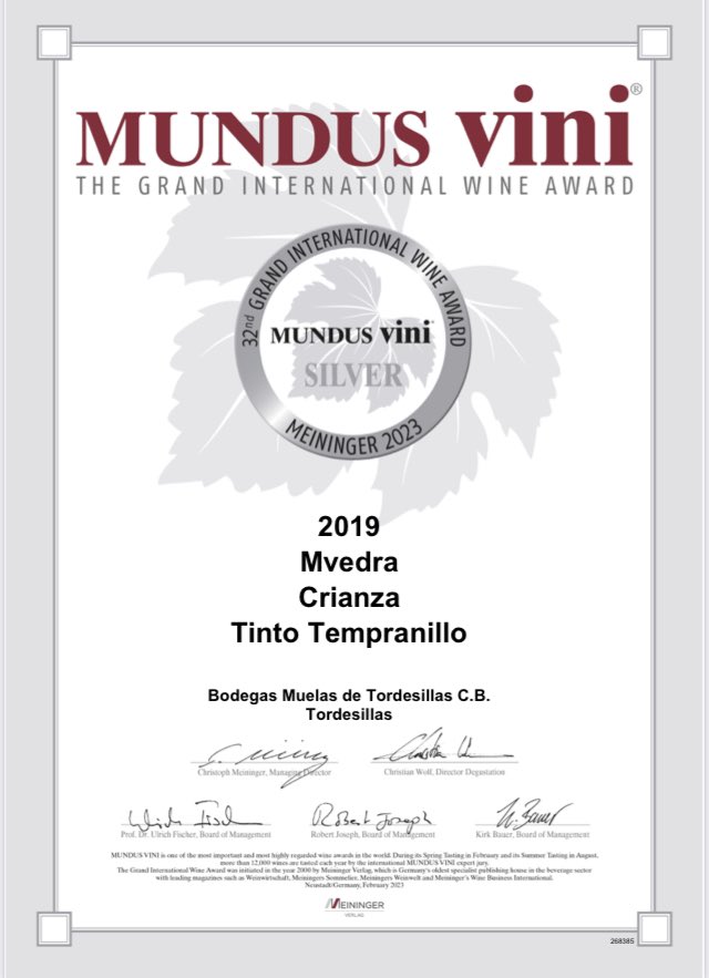 Medalla de plata en #mundusvini para #Mvedracrianza2019 Muy contentos de recibir este reconocimiento. 🍷❤️ • @DORueda #bodegamuelas #mvedra #Tordesillas