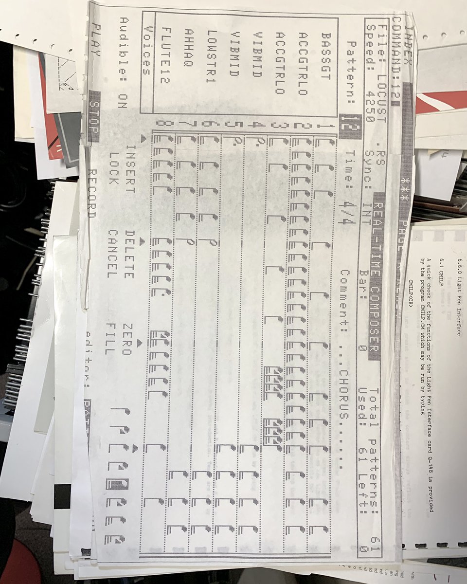 ⓒ ⓞ ⓜ ⓟ ⓤ ⓣ ⓔ ⓡ ⓜ ⓤ ⓢ ⓘ ⓒ
Found some print outs from a #Fairlight #CMI in a drawer at work, not sure of the significance. But they look cool though, thought you folks might dig them! 
#computermusic #electronicmusic #8bit #retrocomputer #retro #vintage 
#qdos