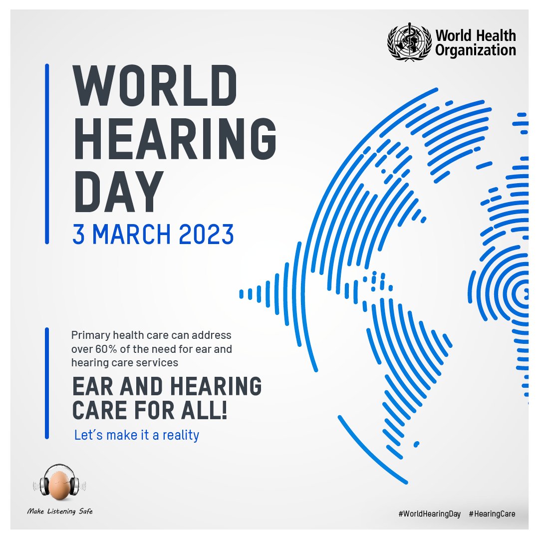 Today is World Hearing Day! Over 1.5 billion people have some level of hearing loss which can greatly affect lives and livelihoods. It is often preventable or treatable, so we need to expand access to hearing care services globally. #WorldHearingDay #HearingCare @WHO @globalohns