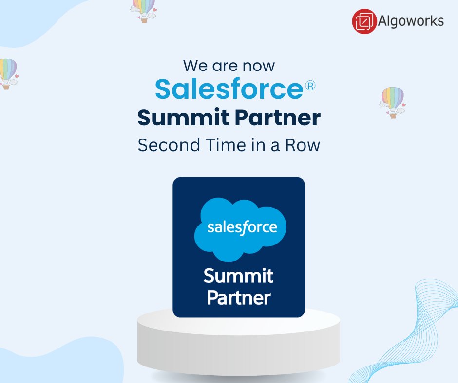 algoworks's tweet image. Big news! 🥳

We&apos;re thrilled to share that @algoworks has been recognized as a #Salesforce Summit Partner for the second year in a row! 🎉   

algoworks.com/salesforce/

#SalesforceSummitPartner @Salesforce