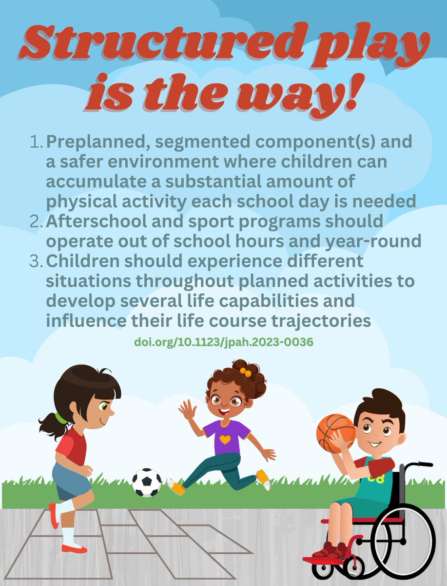 Expand. Extend. Enhance. In this commentary, @Rtassitano discusses key actions to be taken to maximise #physicalactivity opportunities during school hours &amp; proposes how regular access to structured play can pave the way to improved public health 

doi.org/10.1123/jpah.2…