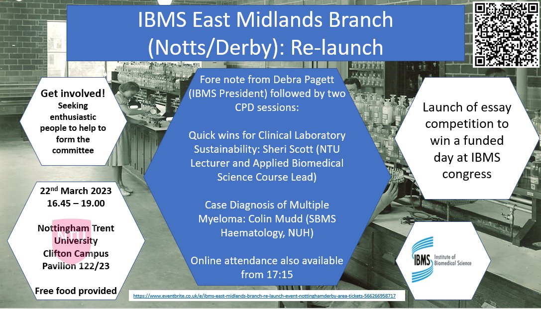 teachbiomed's tweet photo. The @IBMScience
 East Midlands branch is relaunching!! 
@Debra54597120 and council members Colin Mudd and myself, invite you to a relaunch event on 22/02/23. Hosted by @TrentUni Clifton. We welcome you to an evening of CPD and discussion. Register at https://t.co/YPDU8eFsaA https://t.co/Aic41mzAAQ