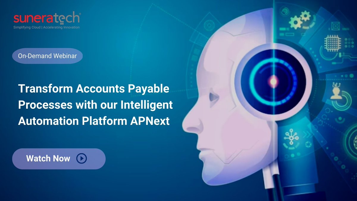 SuneratechTMC's tweet photo. In this webinar from @sunera_tech's automation experts, hear strategic approaches of #APautomation and know how your teams can reduce data entry by up to 83% using #APNext platform.
Watch Now: https://t.co/7012704NvH
#webinar #automation #rpa #accountspayable
@amayjoshi @amitx0x https://t.co/qzRuT3naix