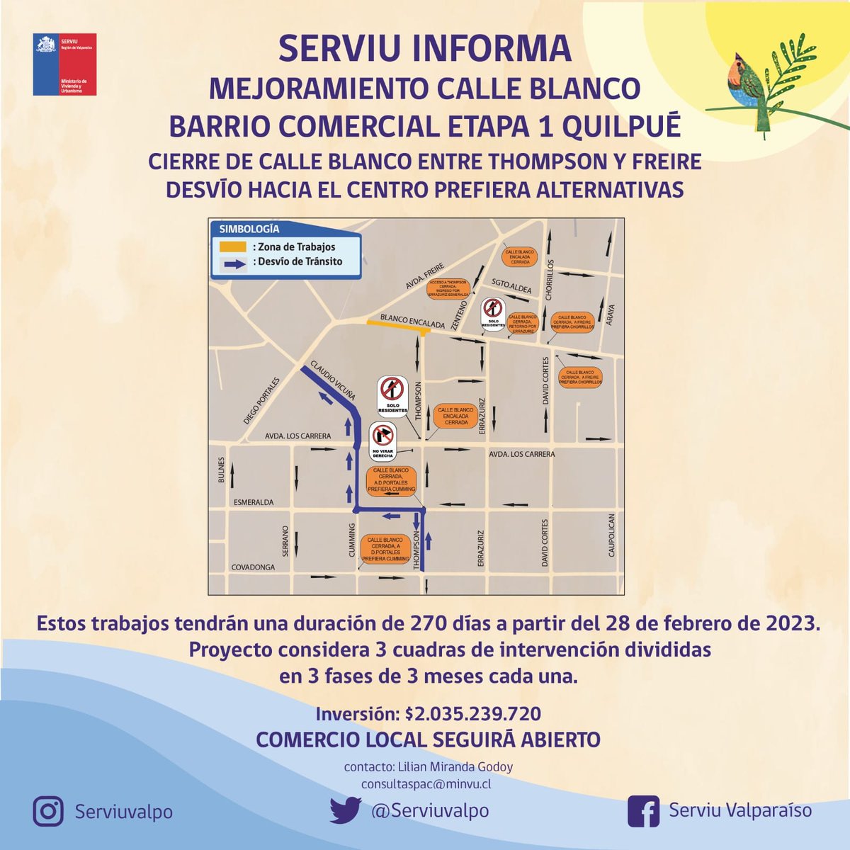 TTIValparaiso's tweet image. ¿Te enteraste? Esta semana se iniciaron las obras de mejoramiento de Calle Blanco en #Quilpué.
Conoce todos los detalles del proyecto y los desvíos de tránsito en el siguiente link: valparaiso.transporteinforma.cl/estos-seran-lo…