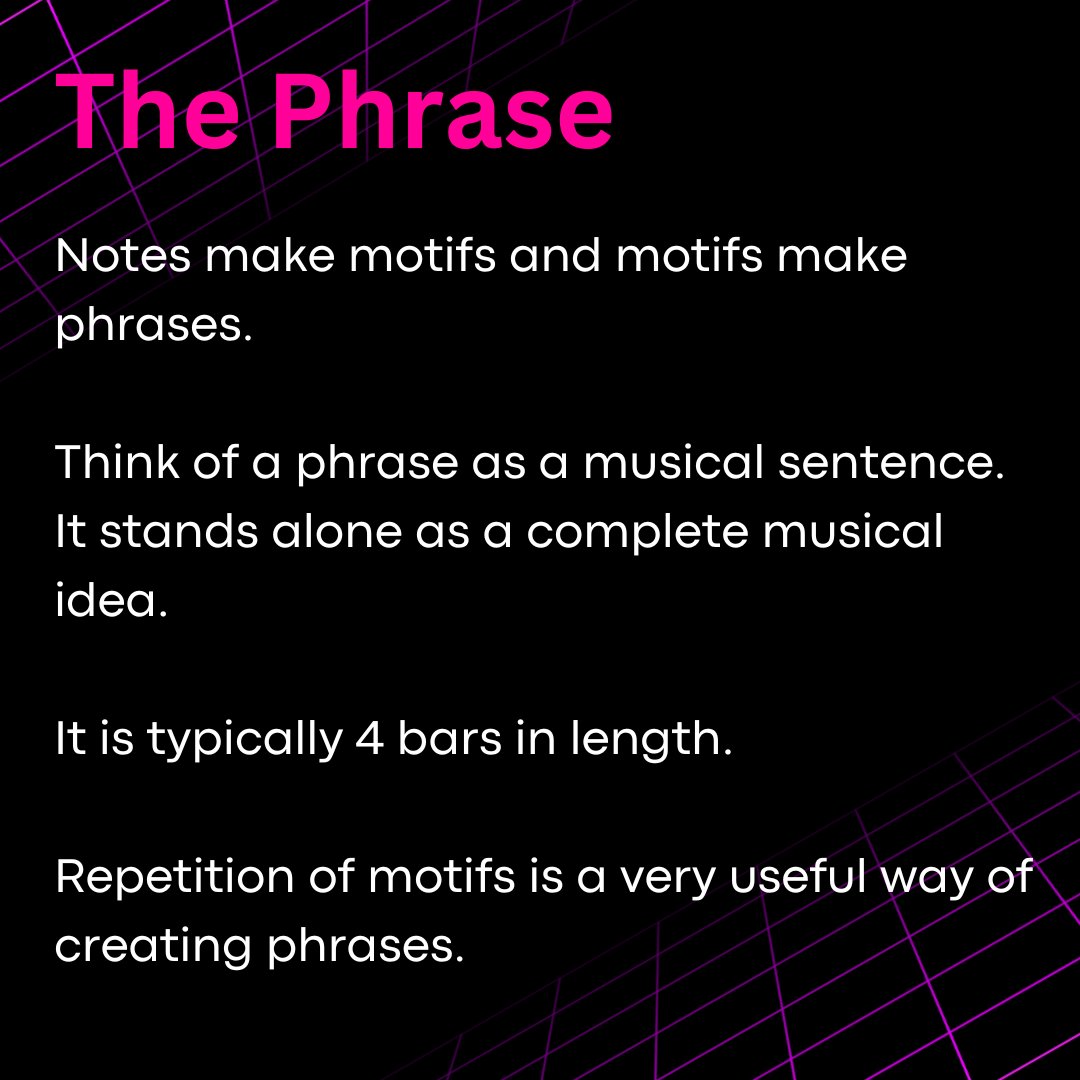 Synthwave_Dojo's tweet photo. If you chain together motifs, you can create phrases.

#synthwave #retrowave https://t.co/POOf4BUzCU