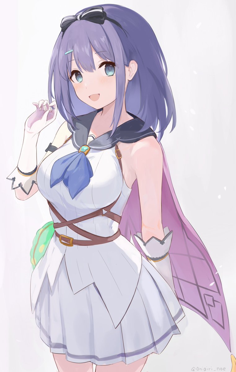 1girl solo gloves skirt purple hair breasts smile  illustration images