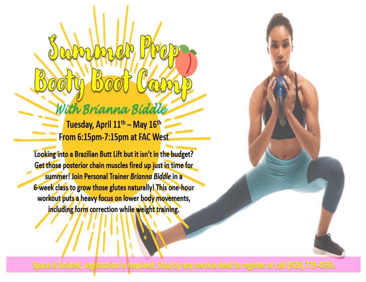 FlagAthClub's tweet photo. Register for Bri's Summer Prep Booty Boot Camp at any service desk, or give us a call! https://t.co/jgC9tC5e5U