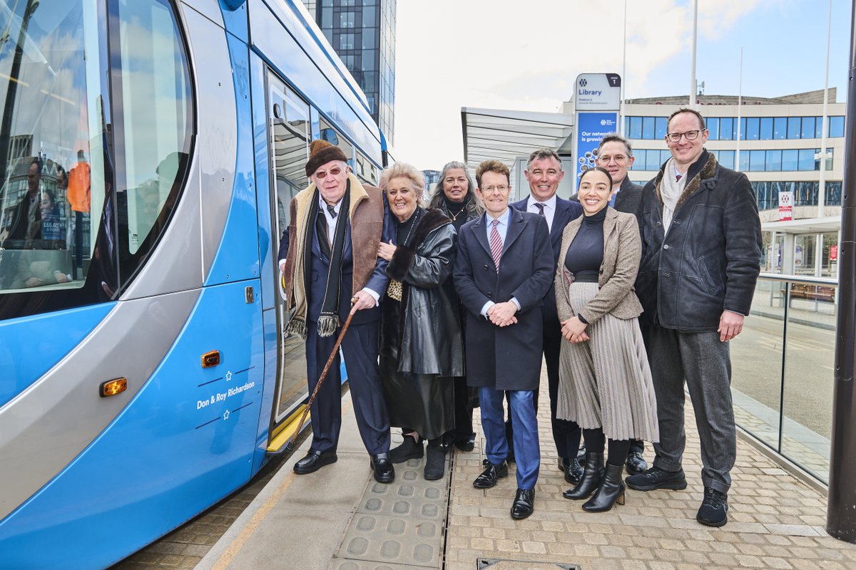 WMmetro's tweet image. One of the new West Midlands Metro trams has been named after developer twins Roy and Don Richardson.

Click to view more info: bit.ly/3y69kbY

#MetroMatters #tramnaming #tram #honour