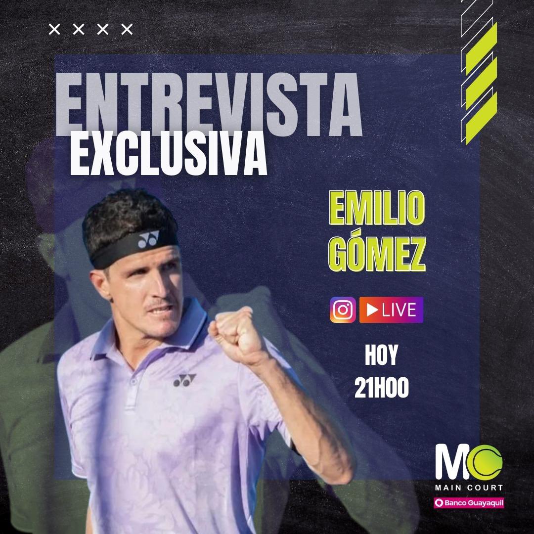 ¡Mano a mano con <a href="/emiliogomez91/">Emilio Gomez</a> 🇪🇨!

No te pierdas nuestro Instagram live hoy a las 21h00 ⏰ con el tenista ‘tricolor’, quien ya se encuentra en Indian Wells 🇺🇸 para su participación en el Masters 1000 <a href="/BNPPARIBASOPEN/">BNP Paribas Open</a> a partir de la próxima semana. ¡Te esperamos!

#MainCourtEC 🎾