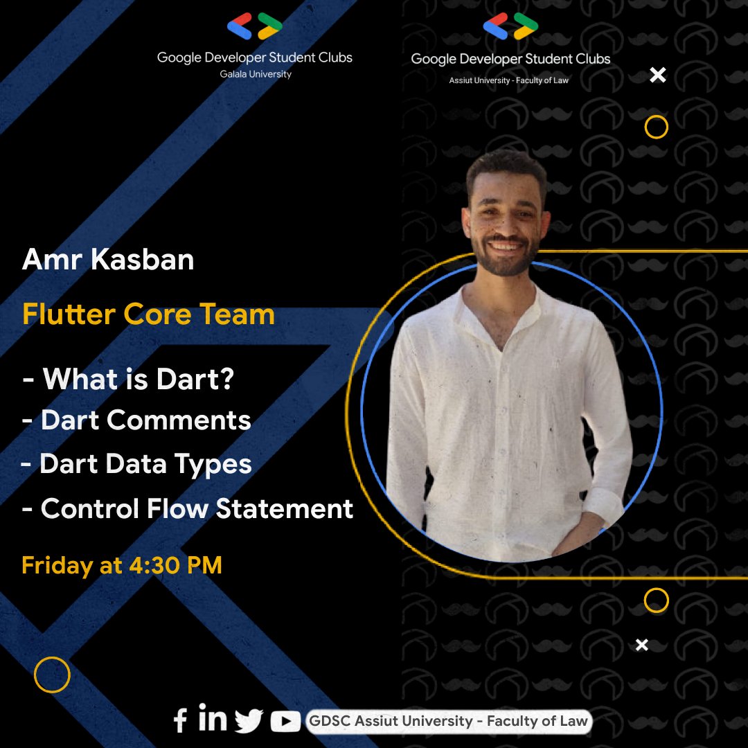 gdsc_au_law's tweet photo. What is Dart? With Amr Kasban (@Amr2000111) #Flutter #GDSC #Solution_Challenge #GDSCSolutionChallenge #gdsc_au_law #gdscegypt #GDSCMENA https://t.co/hiQRhKmin7