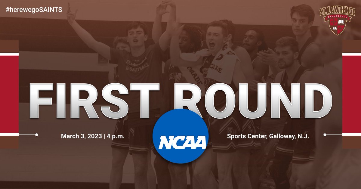 FIRST ROUND!
The Saints take on the Eagles of Mary Washington this afternoon in Galloway, N.J.! #herewegoSAINTS
📍: Stockton University
📆: March 3, 2023
⏰: 4:00 p.m.
📺: tinyurl.com/3tpwzf28
📊: tinyurl.com/58xzwtey