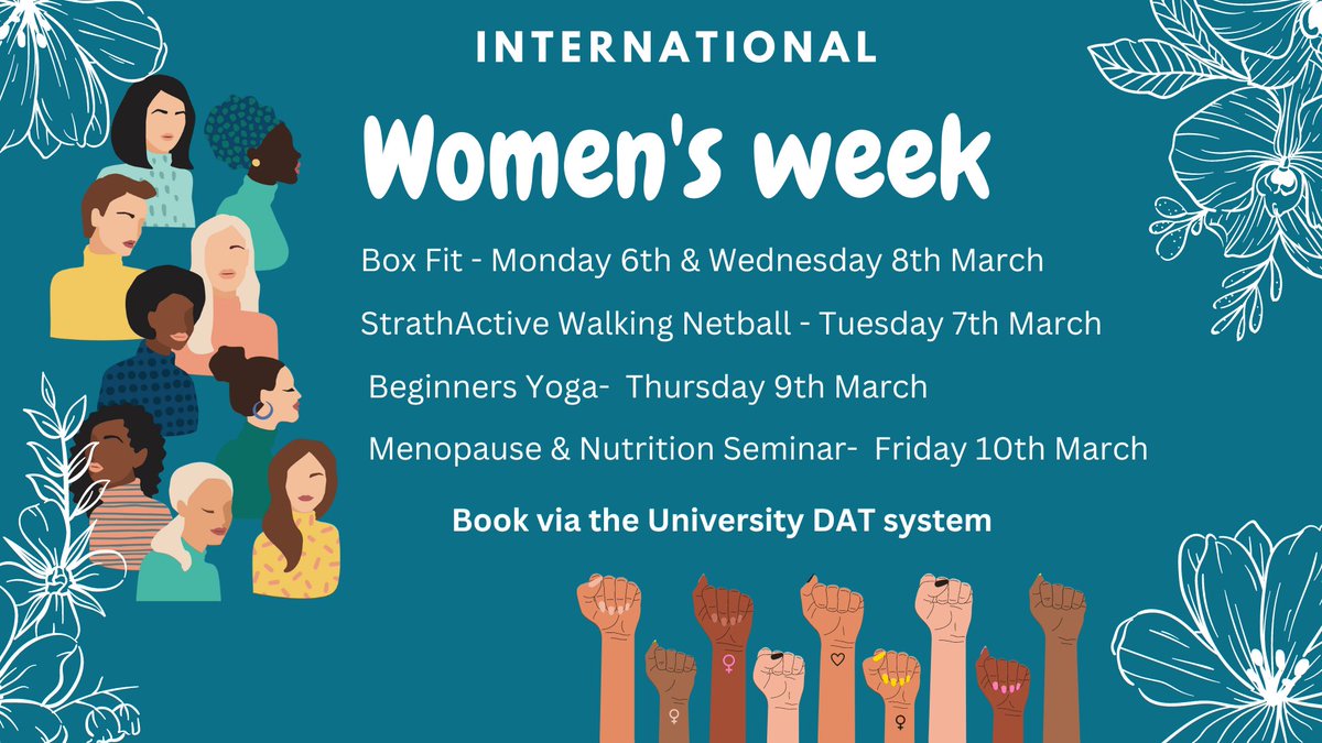 To celebrate #IWD2023 on 8th March, we will be running a variety of activities next week. 

Bookings can be made at: bookings.strath.ac.uk