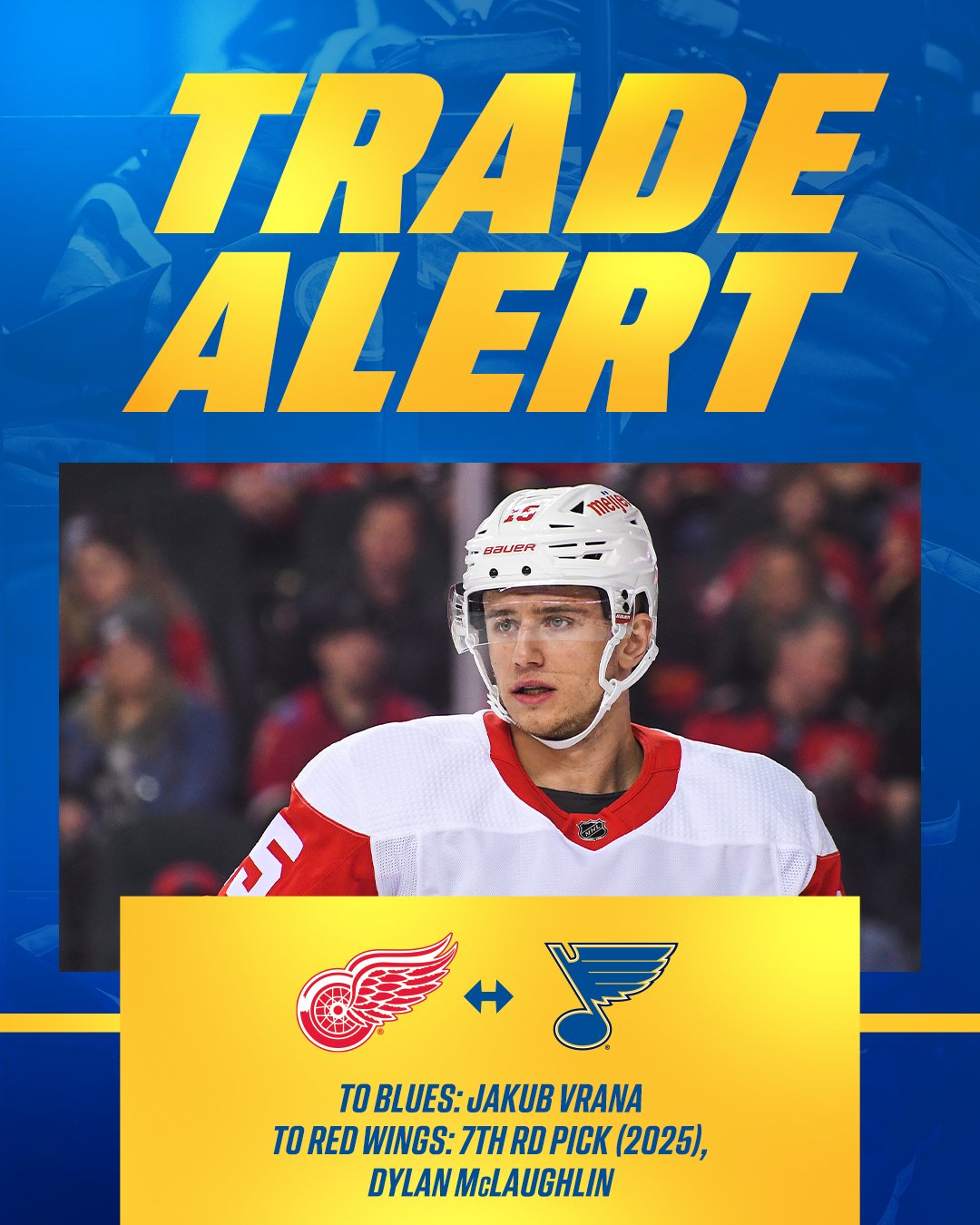 NHL - VRANA TO ST. LOUIS 🎶 The St. Louis Blues have acquired Jakub Vrana  in a deal with the Detroit Red Wings! #NHLTradeDeadline