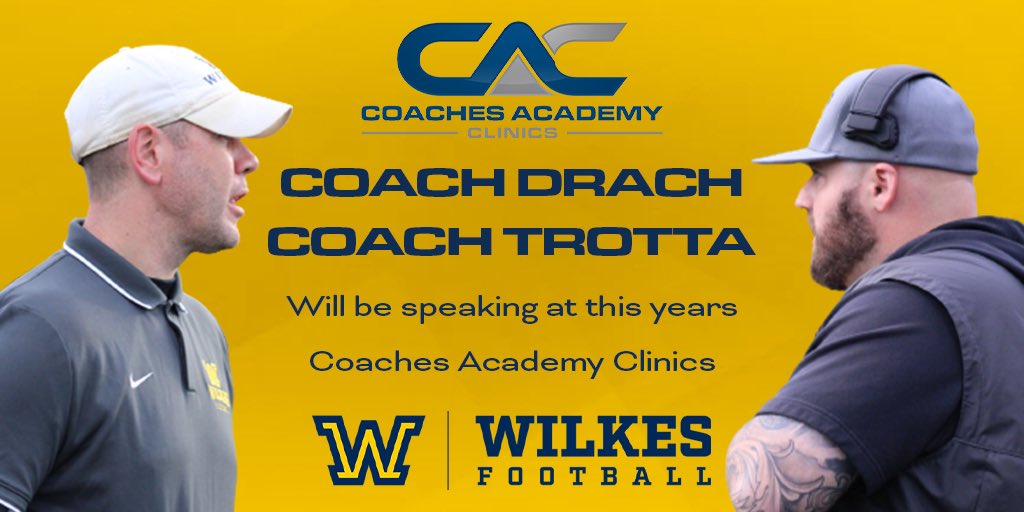 WilkesFootball's tweet photo. Our coaching staff is getting their 1% today and presenting at the Coaches Academy Clinic. Go check out @CoachDrach and @CoachATrotta at 1pm !

#BeTheChange https://t.co/hSkNlj1lTS
