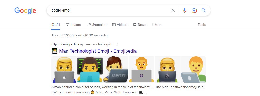 Hey <a href="/Google/">Google</a> I didn't search for just "man coder emoji" 🧐 #WomenInSTEM
