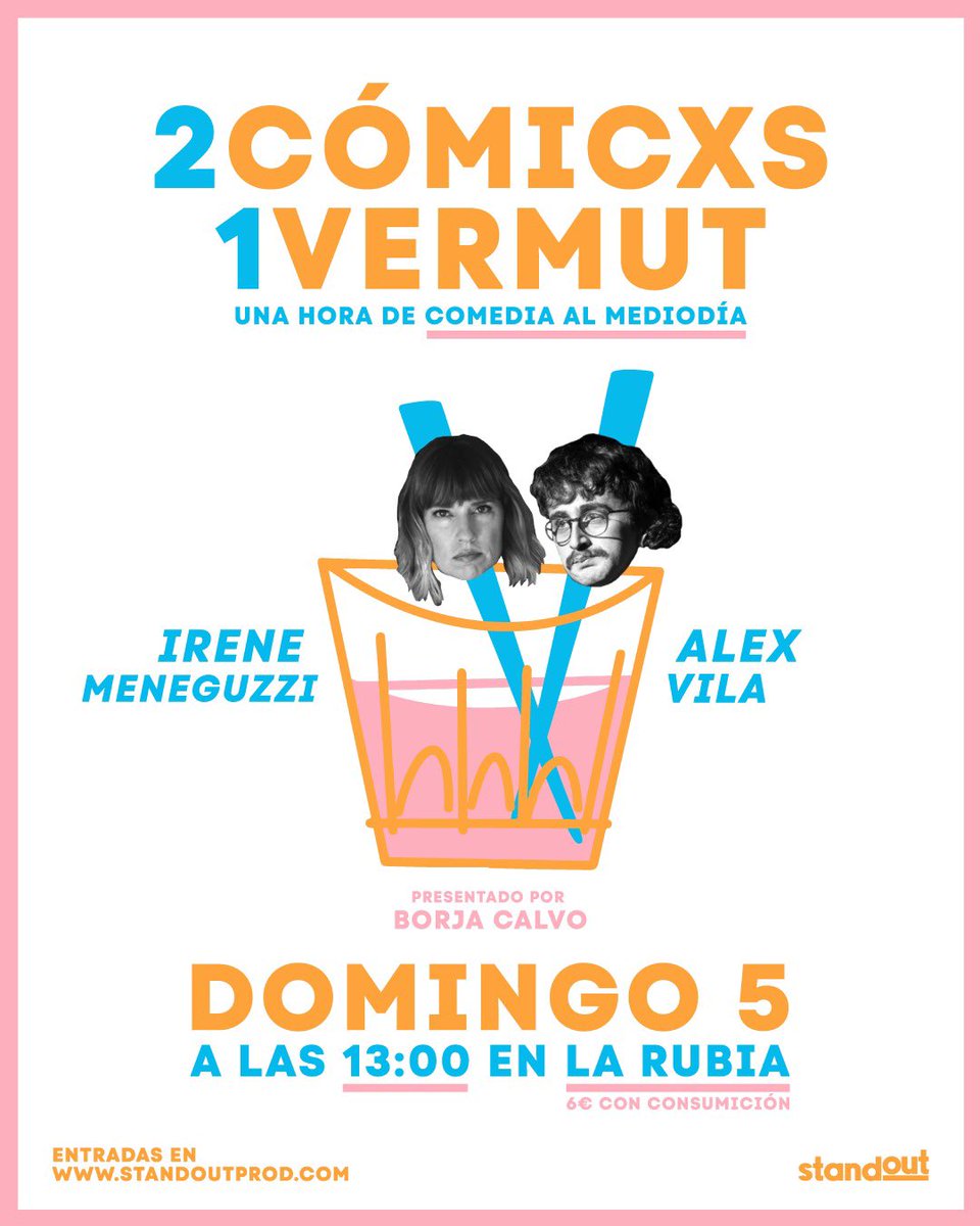 standoutprods's tweet photo. ¡Cada semana, un nuevo domingo! Y todos los domingos hay risas y vermut al mediodía en La Rubia. Esta semana con @IreneIrelanda y @alexvilaplaza, presentados por @borja14cc 🍸🔥

🎟 Pilla tus entradas: https://t.co/HK5V6jsoY7 https://t.co/xewTXyUdG8