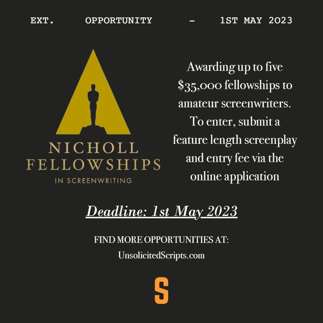 u_scripts's tweet image. Don&apos;t miss out on this one!

oscars.org/nicholl/about

#academynichollfellowship #award #screenwritingcompetition #featurefilmscreenplay #writerslife