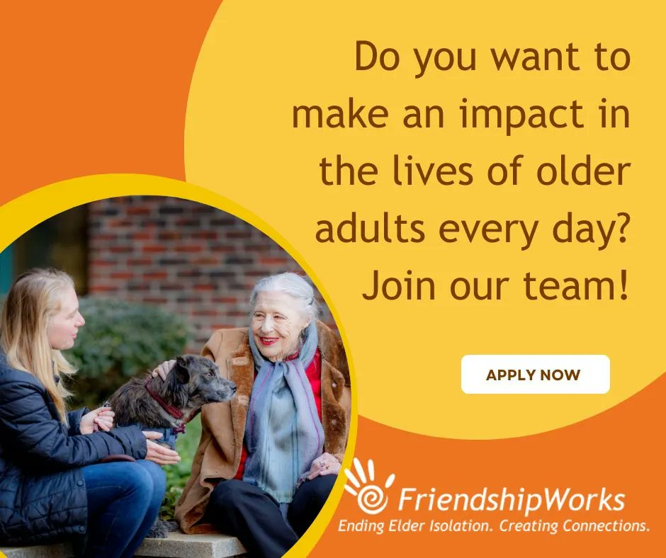 #FriendshipWorks is #hiring! We are seeking those who wants to make a difference in the lives of older adults to fill two Full Time Friendly Visiting Coordinator positions in #Boston. Click here to learn more and apply. #JobSeekers #HIRINGNOW
