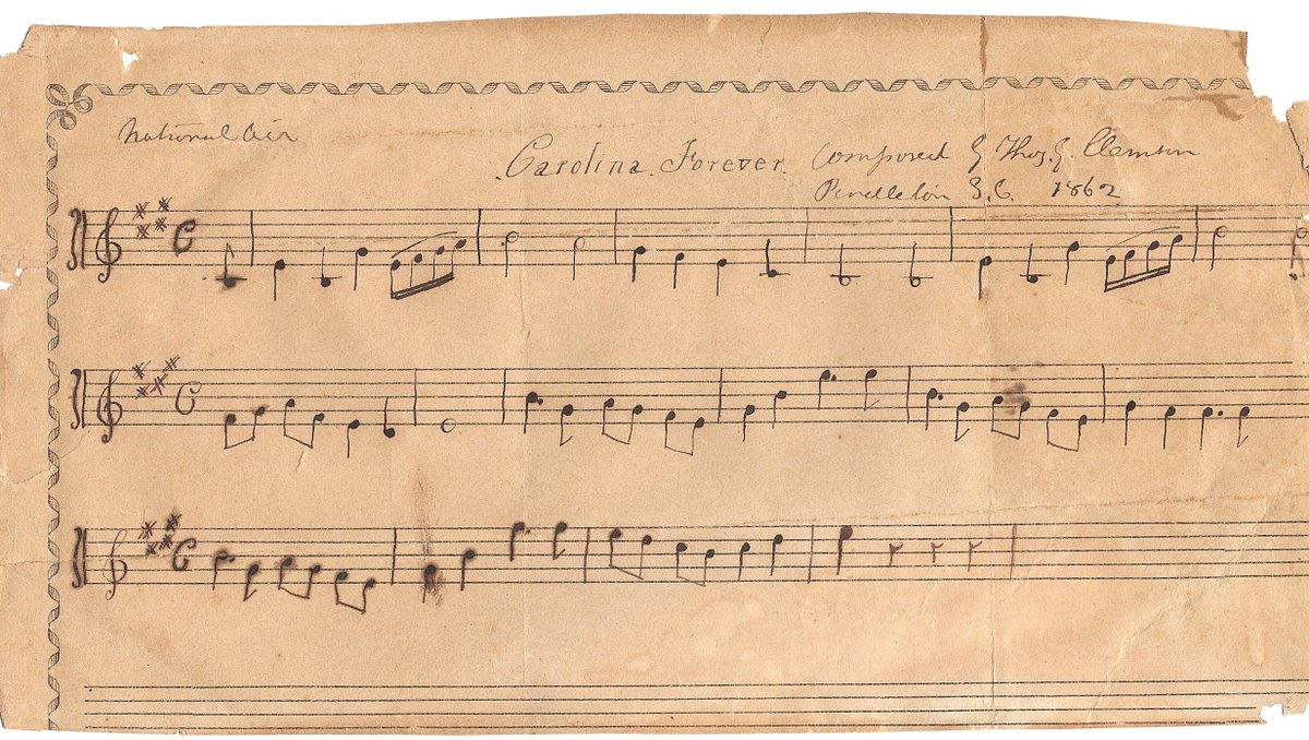 University founder Thomas Clemson’s many interests included music. He played the violin and even wrote down a few of his own compositions.  For the March #ArchivesHashtagParty #ArchivesMusic we offer his piece “Carolina Forever” written in 1862.  (from The Fort Hill Collection)