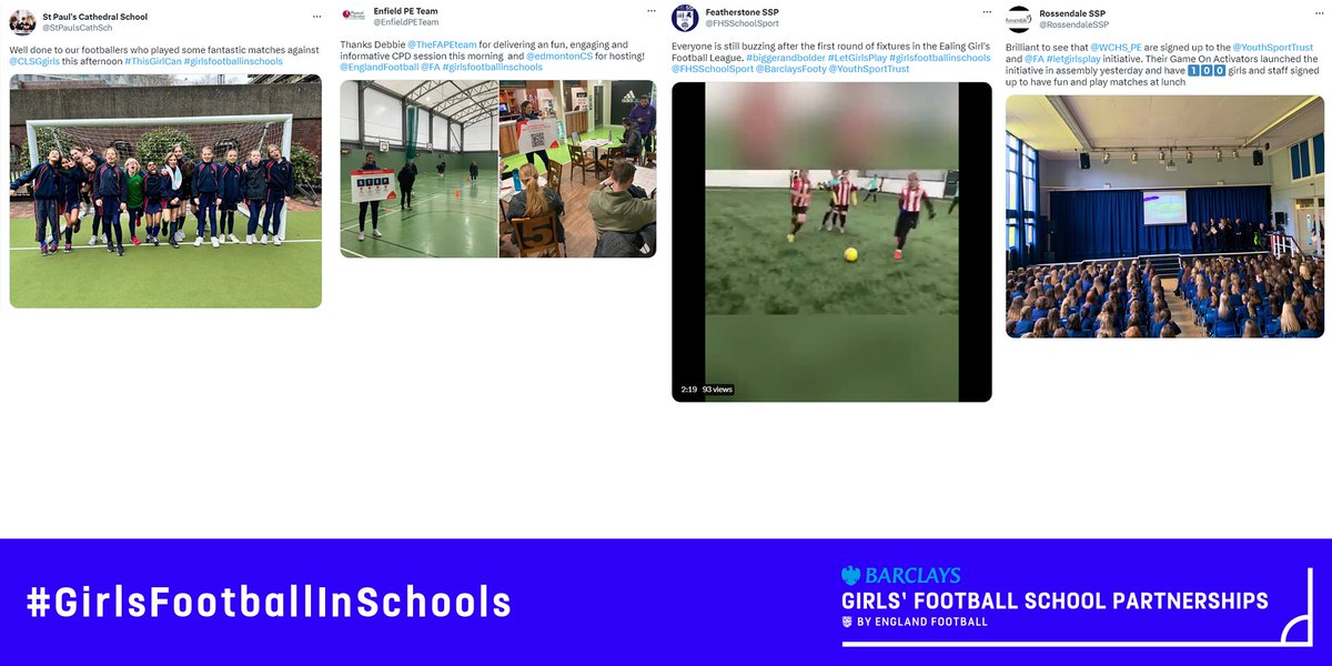 Today is Girls' Football Friday⚽️

We've seen some great girls' football activity this week. Share your girls' football activity using #GirlsFootballinSchools. Find out more about <a href="/BarclaysFooty/">Barclays Football</a> Girls' Football School Partnerships by <a href="/EnglandFootball/">England Football</a> girlsfootballinschools.org