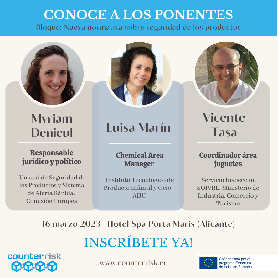 AIJU_Tecnologi's tweet photo. ⏳ Cuenta atrás para el evento del proyecto #CounterRisk!
Conoce todas las novedades en materia de seguridad de #productoinfantil
Aún puedes ✍️ preinscribirte en: https://t.co/GYwu49upsI  
✅Reserva de la plaza limitada al aforo de la sala
#seguridadinfantil #propiedadintelectual https://t.co/OKiowk7hN3