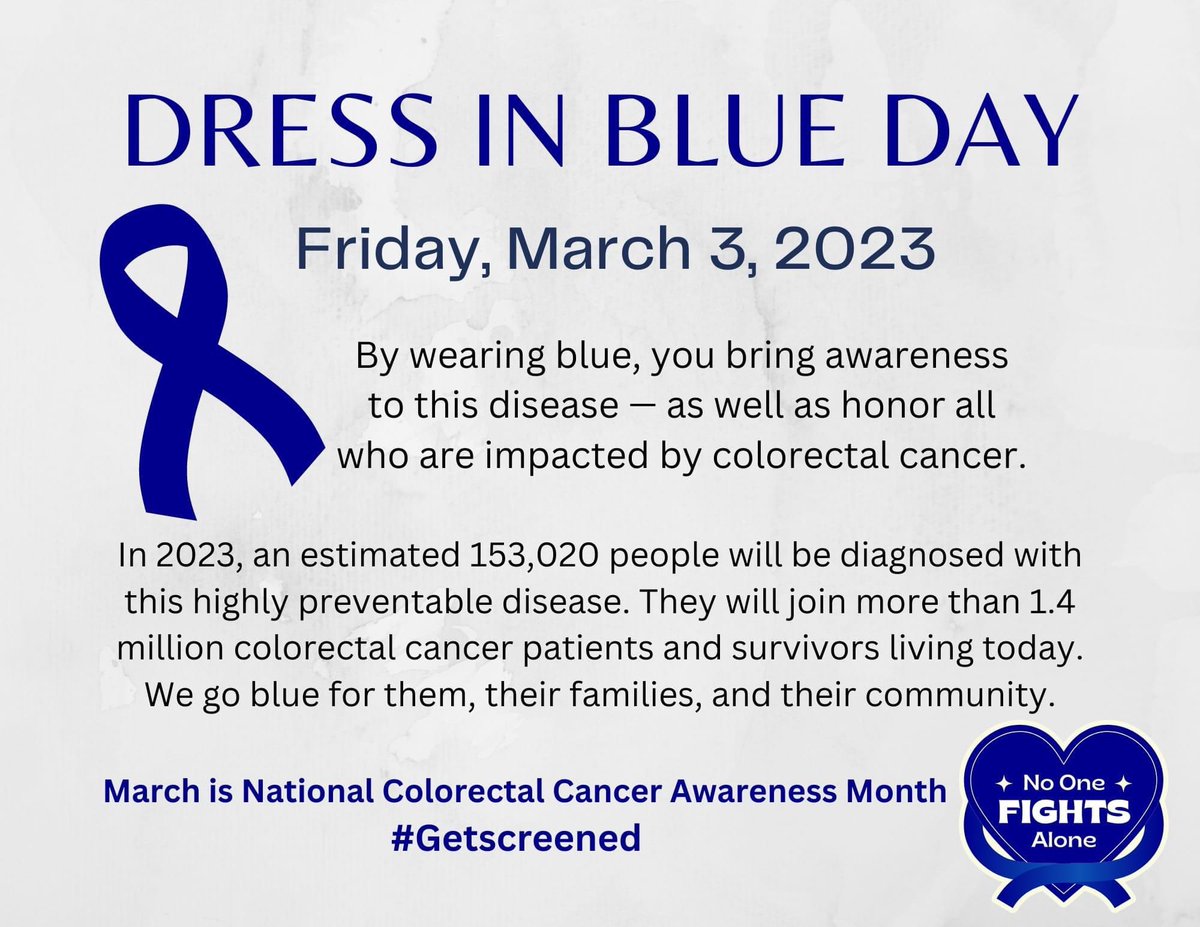 Wearing blue today to remind people to get screened for colorectal cancer, to honor my Dad who lost his battle 23 years ago this month and to support the warriors like Katie Holbrook who are battling right now 💪🏼 #screeningsaveslives
