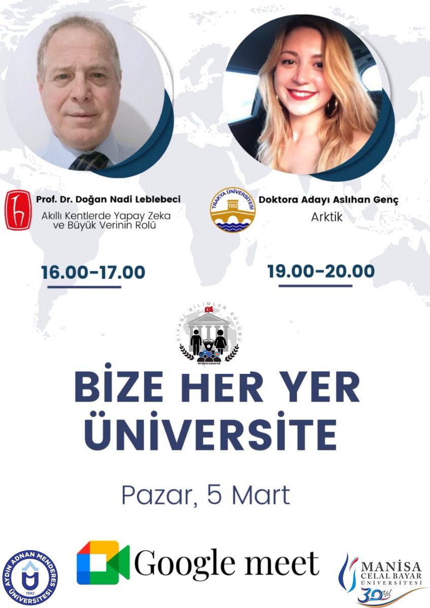Pazar günü herkesi bekliyoruz.
Meet bilgileri paylaşılacaktır takipte kalın 🙏
Prof.Dr. Doğan Nadi Leblebeci
<a href="/aslihanngenc/">Aslıhan Genç Kazan</a>
#yapayzeka #akıllıkentler #arktik #arktikbölge