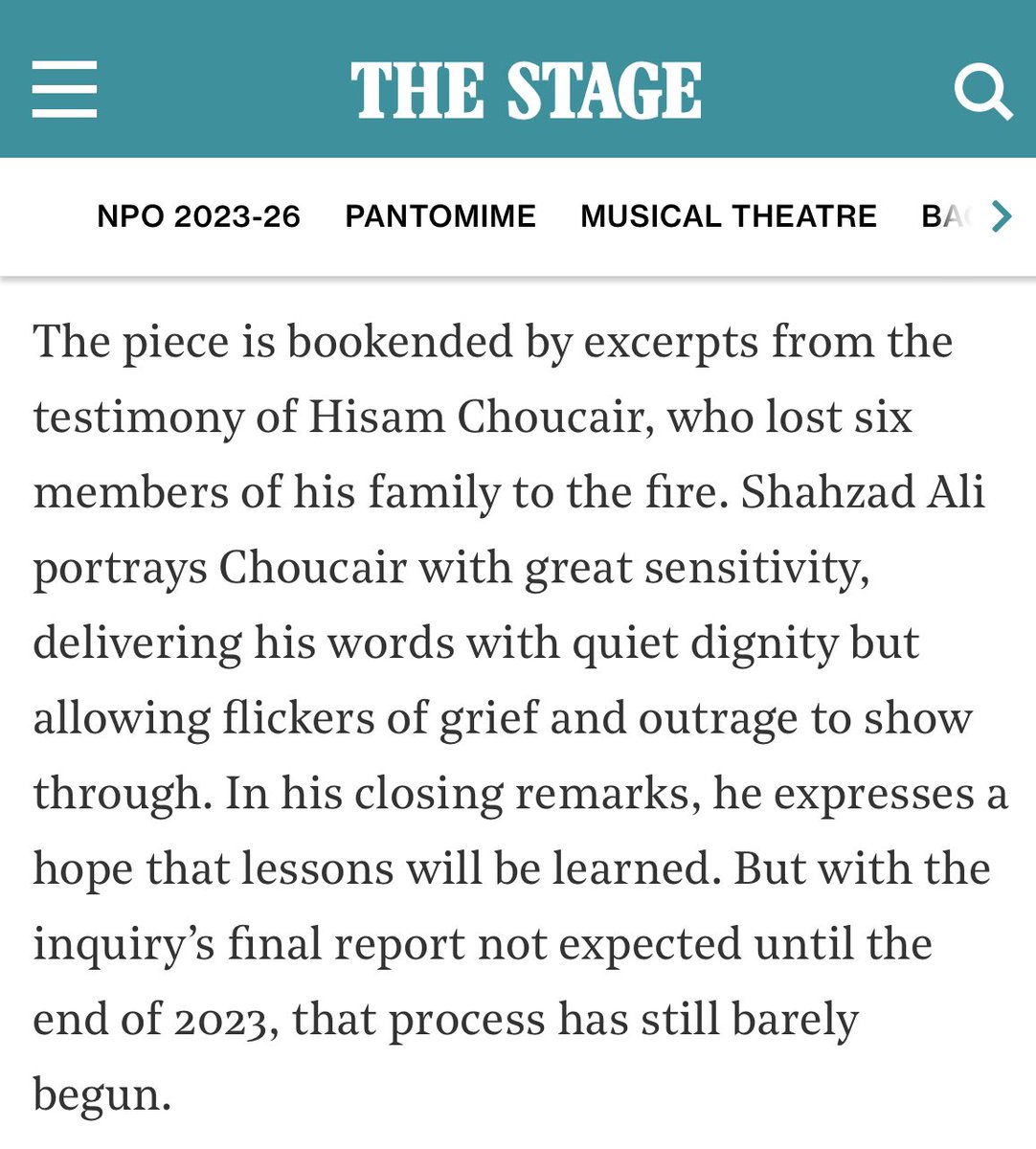 Hisam Choucair is fighting for justice and every night I am on stage,  I am giving it my all to honour and respect his story and words. #justiceforgrenfell #grenfellsystemfailure grenfellsystemfailure.com/tickets