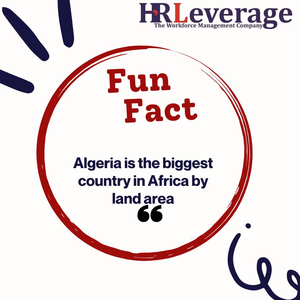 HRLAfrica's tweet photo. Did you know Algeria is the biggest country in Africa by land area? ๐ฏ
#funfact #funfriday #hrleverage https://t.co/qzPVPqCLAK