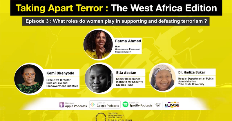 coalition's tweet photo. 'We spoke to women who convinced their husband to leave an extremist group.'

@KemiOkenyodo, Ella Abatan/@krisellan and Dr Hadiza Bukar join @_FatmaAhmed on the complex roles women play in supporting and defeating terrorism. Listen to #TakingApartTerror: https://t.co/vcThwyjVHP
