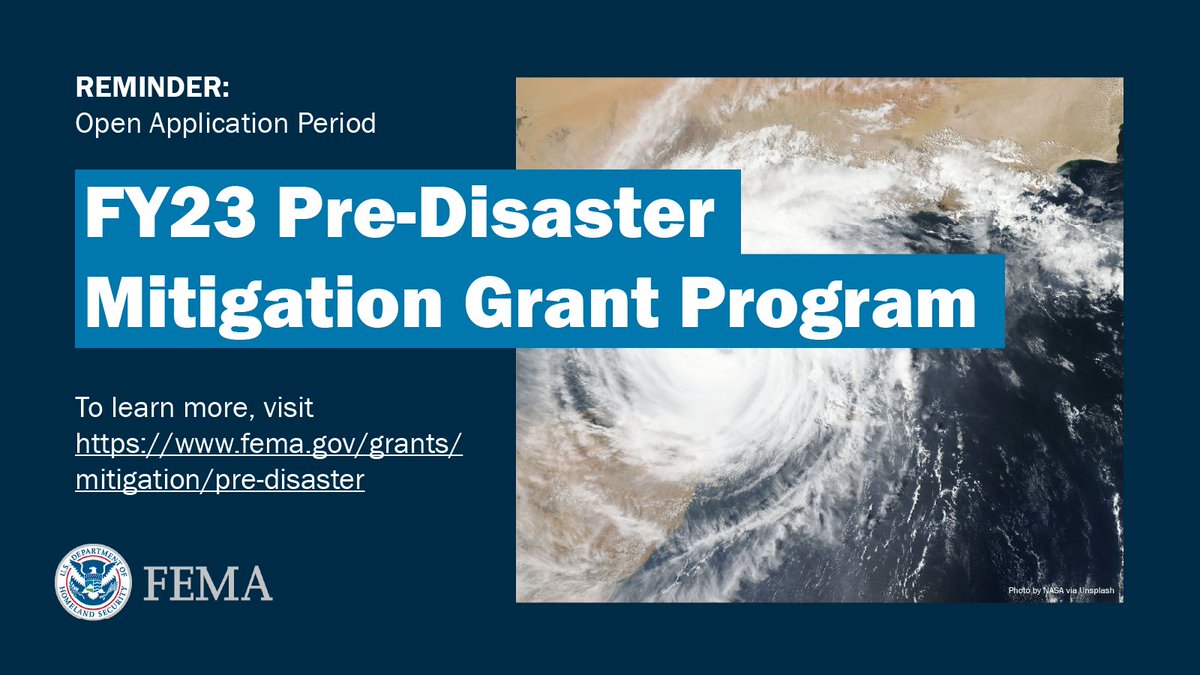 FEMAGrants's tweet photo. Over $230M is available through the FY 2023 Pre-Disaster Mitigation Grant Program. State, local, tribal &amp; territorial governments with eligible projects designed to reduce risk to individuals &amp; property from future natural hazards can get more info here: https://t.co/4yJAgyV80Q https://t.co/QAPbYyt5Kv