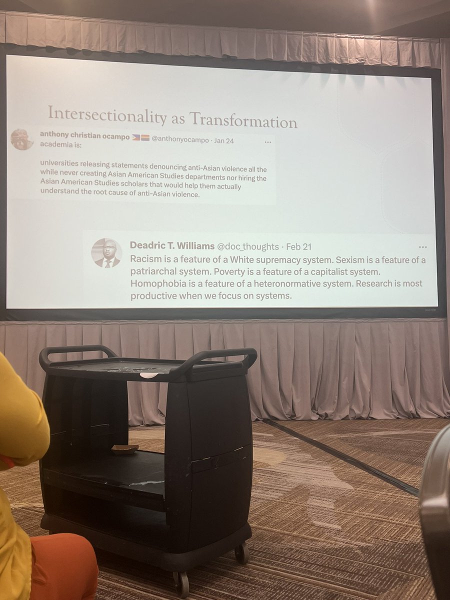 erica_riba's tweet image. Dr. Christian D. Chan presenting on “What can intersectionality teach us about healing in Collegiate Environments” at American College Counseling Association. He’s presenting via tweets. Clever! #ACCA #ACCA2023