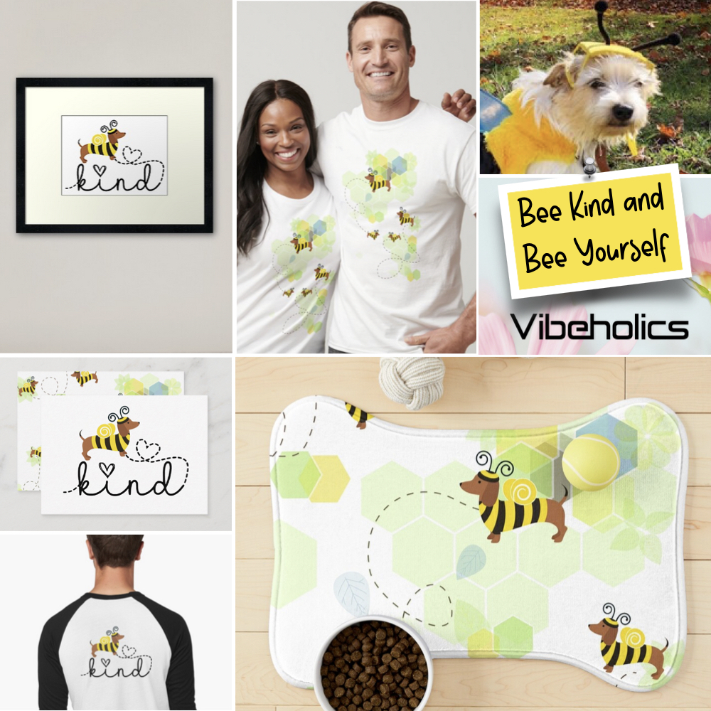 vibeholics's tweet photo. Bee kind together. Spread some kindness and be yourself. Surround your love ones with cute doggy in a bee costume. Bring a smile to anyone’s day.@vibeholics.com #Beekind #be kind #dog #cute #encouraging words #funny #kindness #spring #beeyourself #awesome #motivational #doggy https://t.co/EKUt7ehEnA