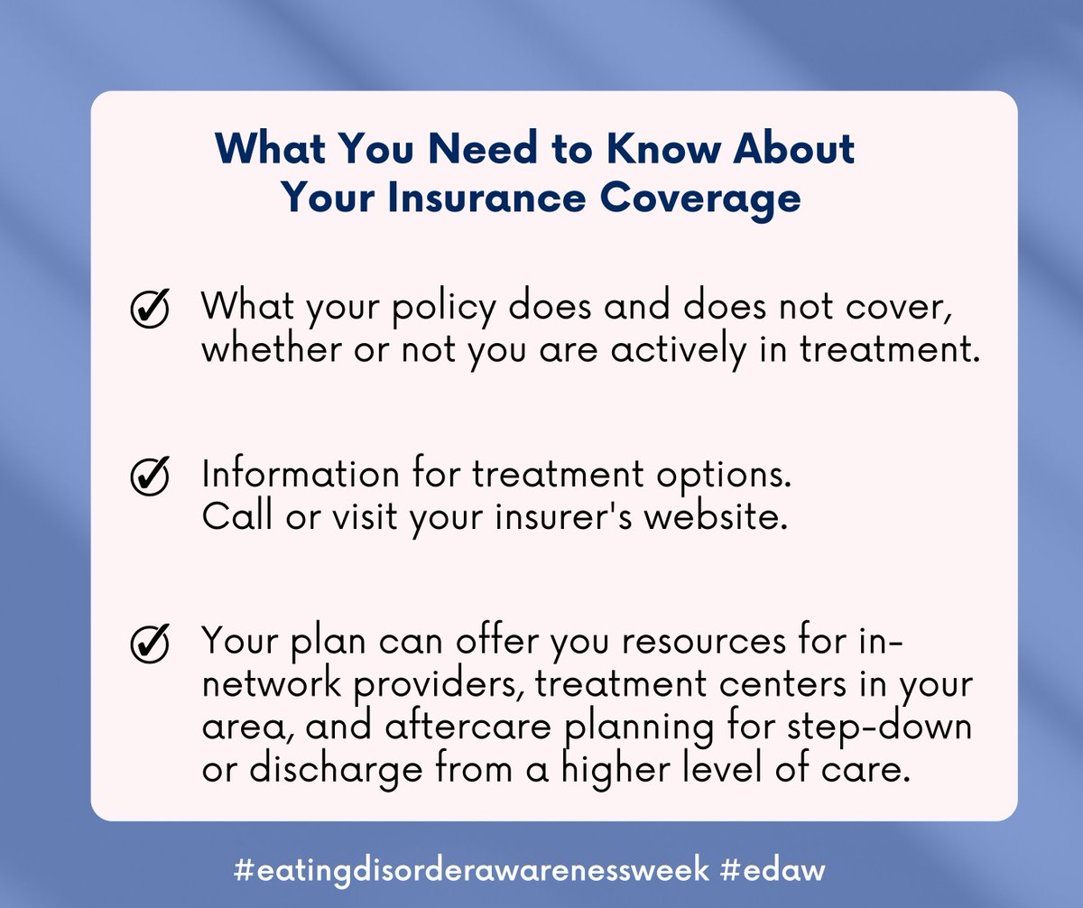 EDCoalition's tweet photo. Far too many people do not understand their insurance plan, know their healthcare rights, or how to advocate for the coverage they’re entitled to by law. 

@EDCoalition member @TheProjectHEAL provides guidance to understand. 

#eatingdisorderawarenessweek #edaw https://t.co/OL3TfGgJkB