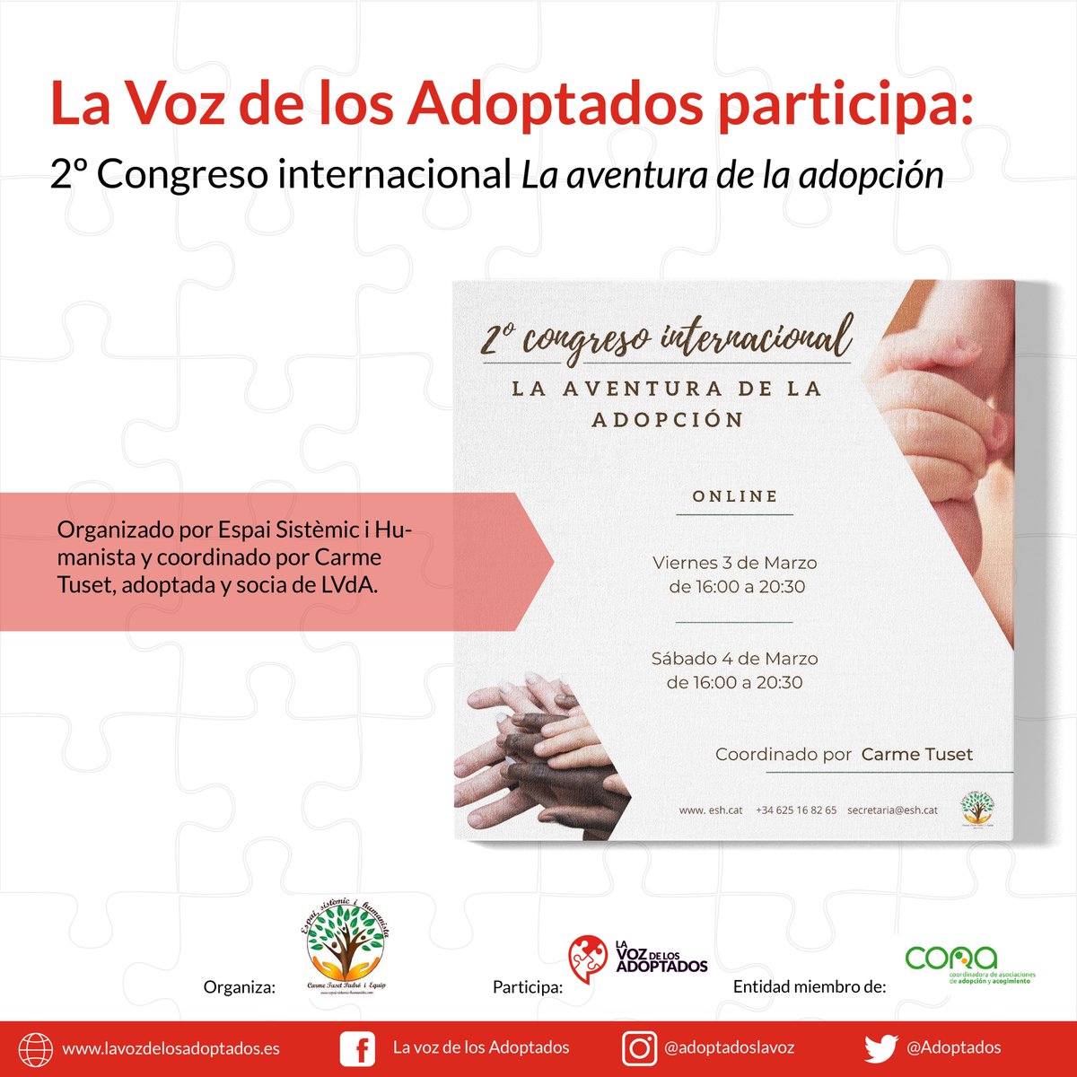 LVdA participa en el 2º Congreso internacional: La aventura de la adopción 
📌Si tienes interés en participar y escuchar estas reflexiones deberás inscribete en : docs.google.com/forms/d/e/1FAI…

¡Nos vemos dentro!
España: 16 a 20:30

Aporte voluntario en: paypal.me/EspaiSistemic?…