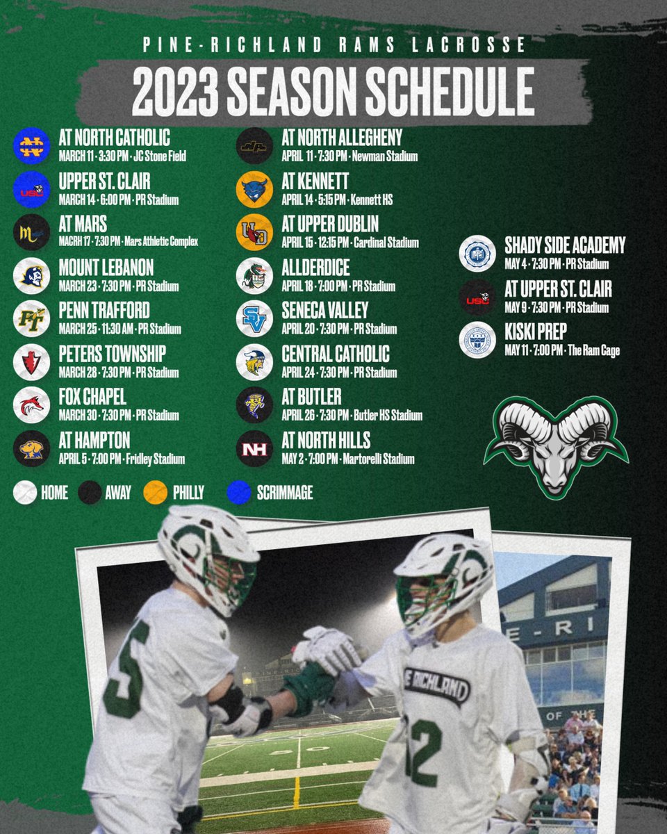 PineRichlandLax's tweet photo. 2023 Season Schedule. Be sure to subscribe to the schedule at https://t.co/MCJ4YcFHUb to track any changes throughout the season. #prlax #wearepr https://t.co/PhMeLVlH1W