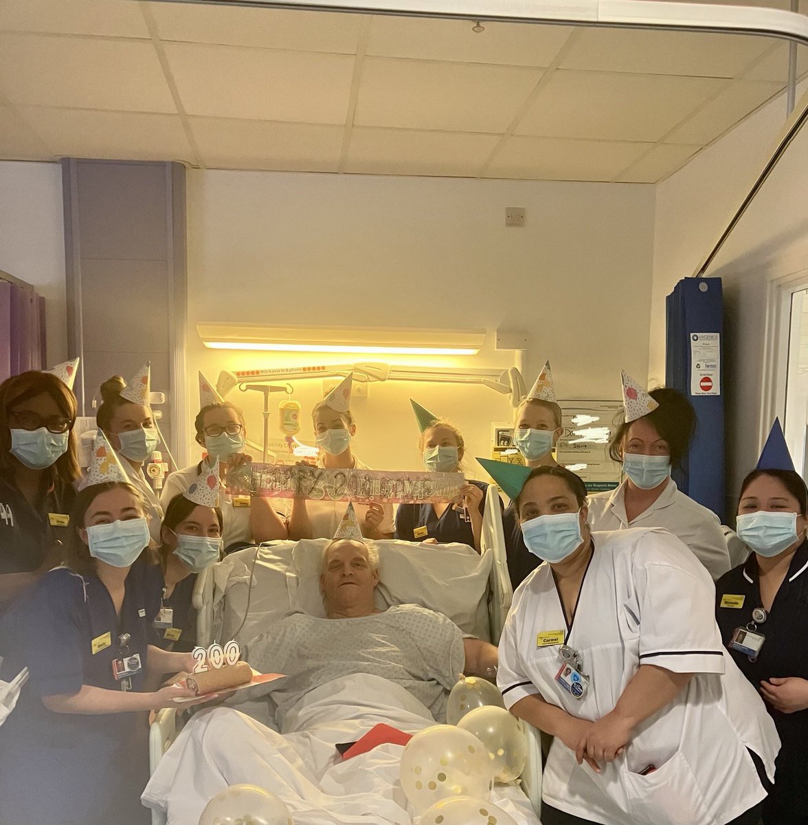 BHRUT_SLT's tweet photo. Had a great time yesterday celebrating a true Rehab Legend on his 200th day of admission! A well-timed VF meant we could have cake too-upgraded from trials of yoghurt! Photo shared with consent ⭐️ @BHRUT_ARCCSteam @BHRUT_Therapies #AHPsinAction #mySLTday #thisiswhywedo #winning https://t.co/HLARS8ryDI