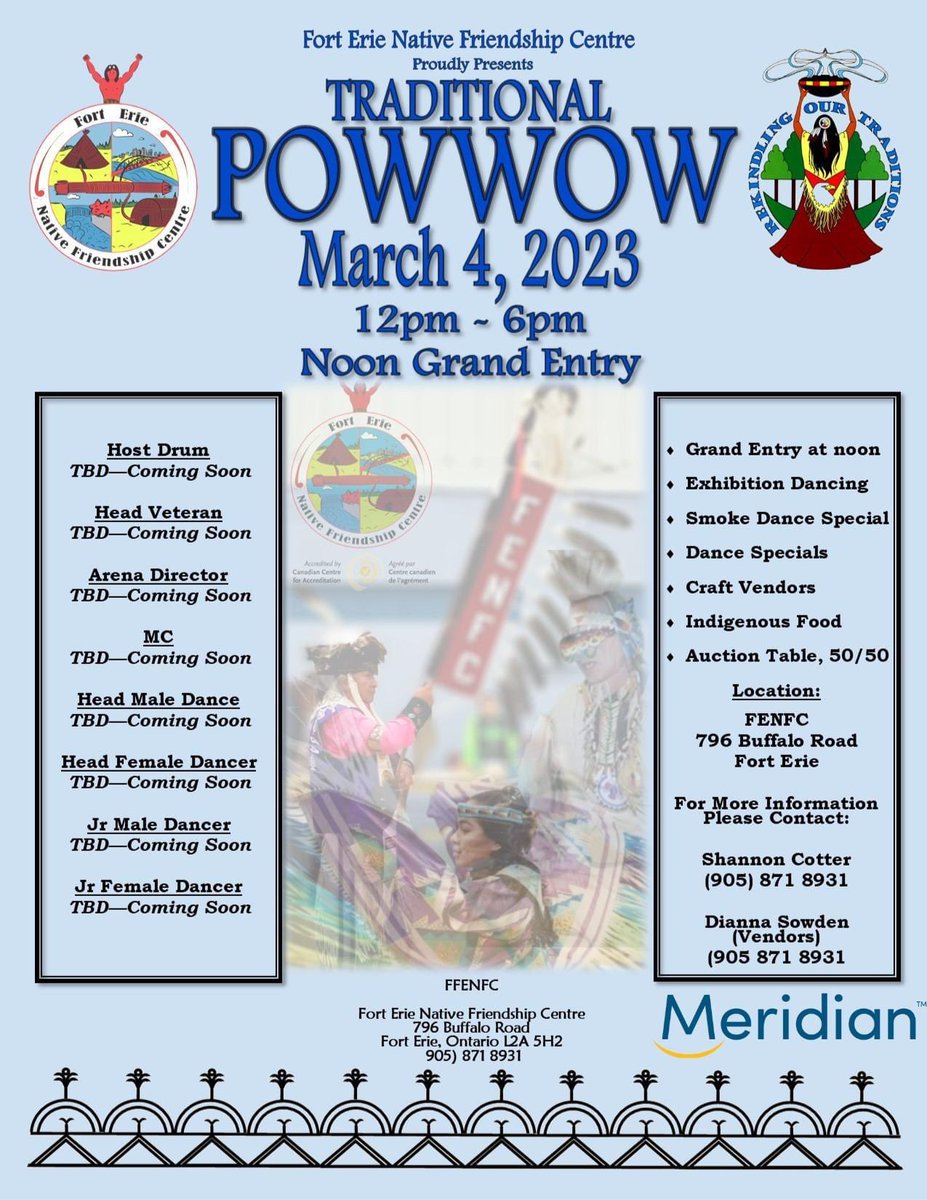 SeanVanderklis's tweet photo. If you're free this weekend. I would encourage you to make the drive down to the Fort Erie Native Friendship Centre for its annual #PowWow. They have secured an all-star line-up of singers and dancers. @MeridianCU is a proud sponsor of this year's event. #CallingAllDancers https://t.co/jrNaRT2Gb5
