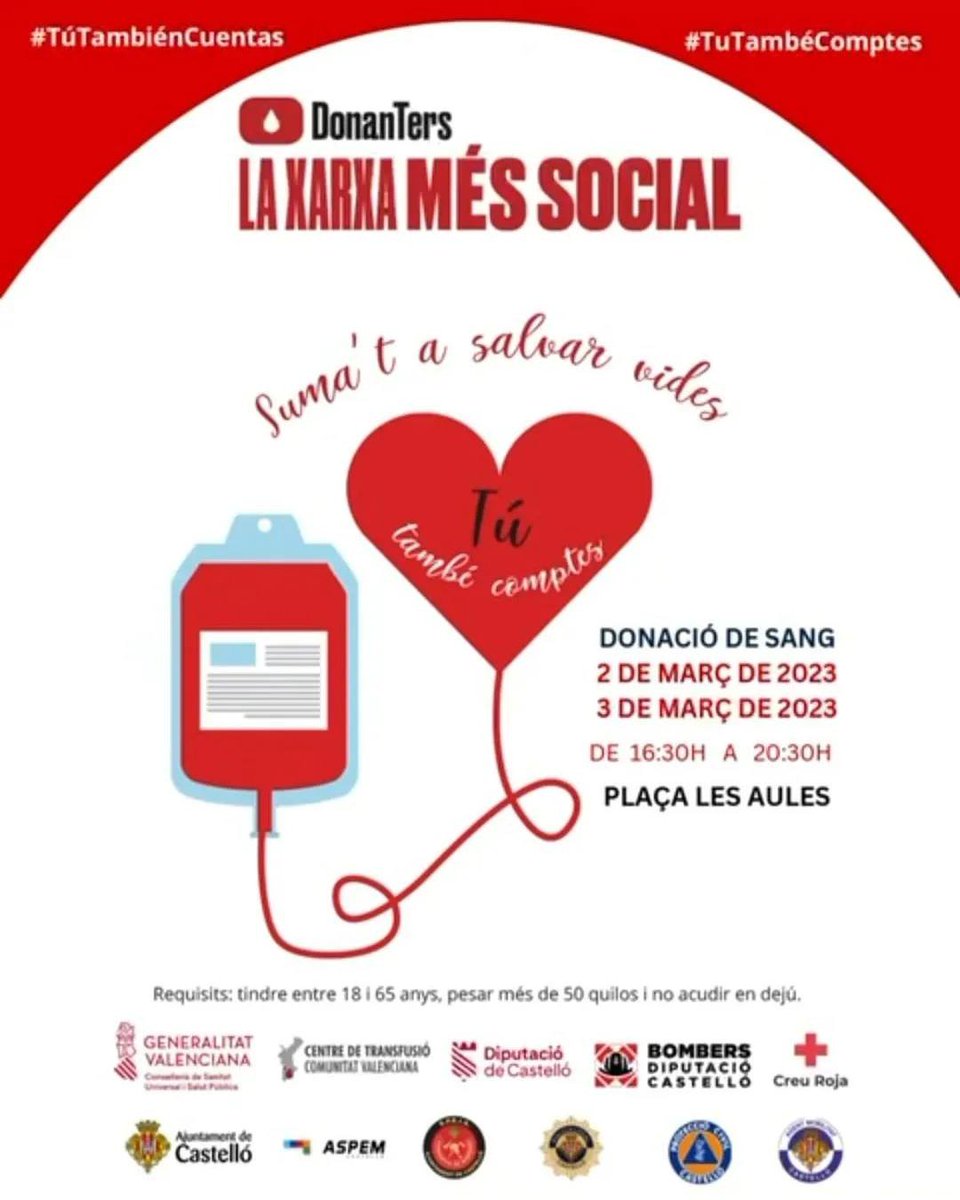 OctavioTraver's tweet photo. Que els serveis d'emergències són imprescindibles per a garantir la seguretat de la ciutadania està fora de tot dubte, però tot queda en un no res sense els #Donanters
#tutambécomptes #tútambiéncuentas
#protecciocivilCS
#AMUCS
#PLCS
#BombersCS
#DipCas
#CentredeTransfusionsCV https://t.co/LAEe42uq4b