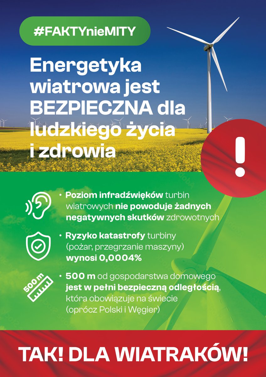 🎯🎯🎯TAK! Dla wiatraków! ✅Obalamy kolejne MITY 💥Energetyka wiatrowa jest BEZPIECZNA dla ludzkiego zdrowia 🔎#FAKTYnieMITY ✅💚 Edukuj -Podaj dalej⏩⏩⏩... #PSEW
@energyinstratPL @InstEneregOdnaw @ForumEnergii @DISE_ENERGY @ambiensPL @ZPPnetpl @climateWWF @Greenpeace_PL