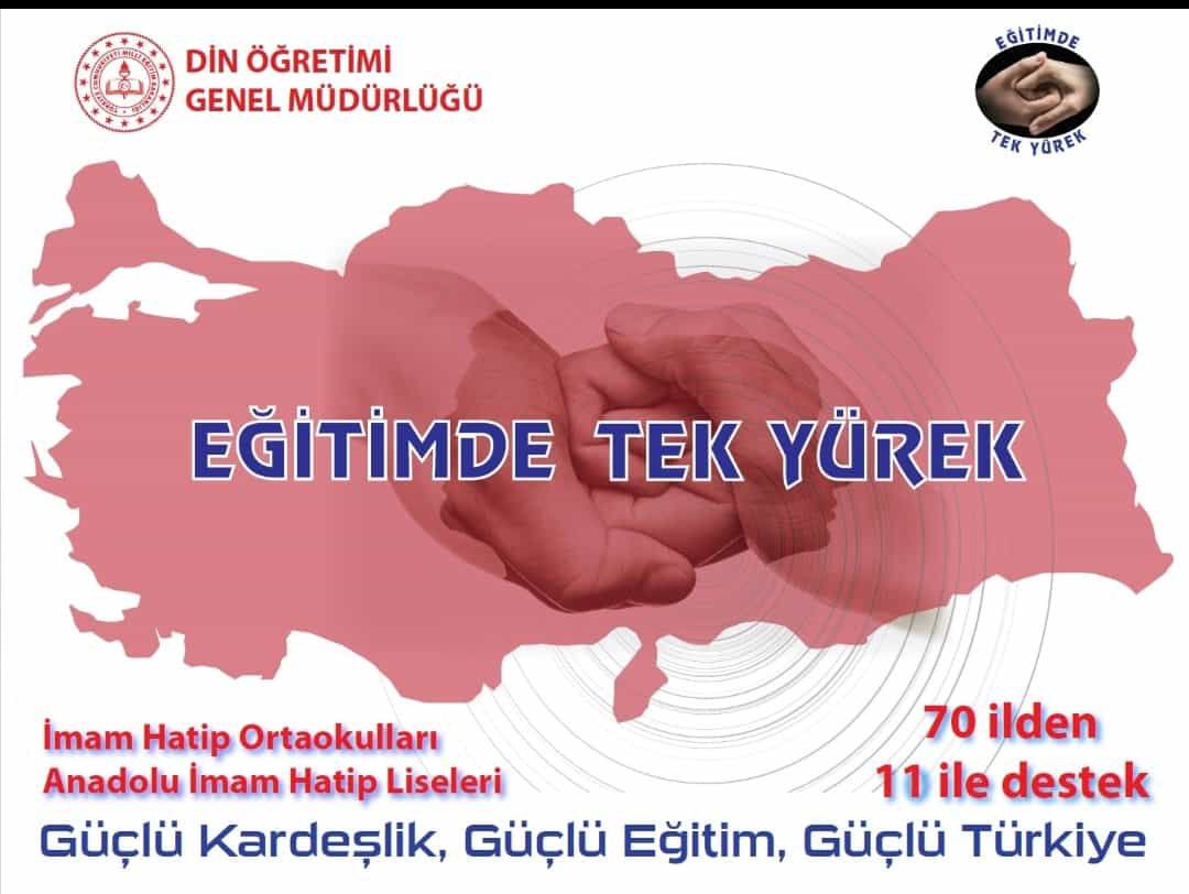 Din Öğretimi Genel Müdürlüğü'nün İmam Hatiplerin eğitim alanında depremin izlerinin kalıcı olarak silinmesine önemli katkılar sağlayacak olan 'Eğitimde Tek Yürek’ projesi kapsamında ilimizden 7 imam hatip okulu deprem bölgesinden 9 okulumuz ile eşleştirildi.
<a href="/tcmeb/">Millî Eğitim Bakanlığı</a> <a href="/ErhanBaydur1/">Erhan Baydur</a>