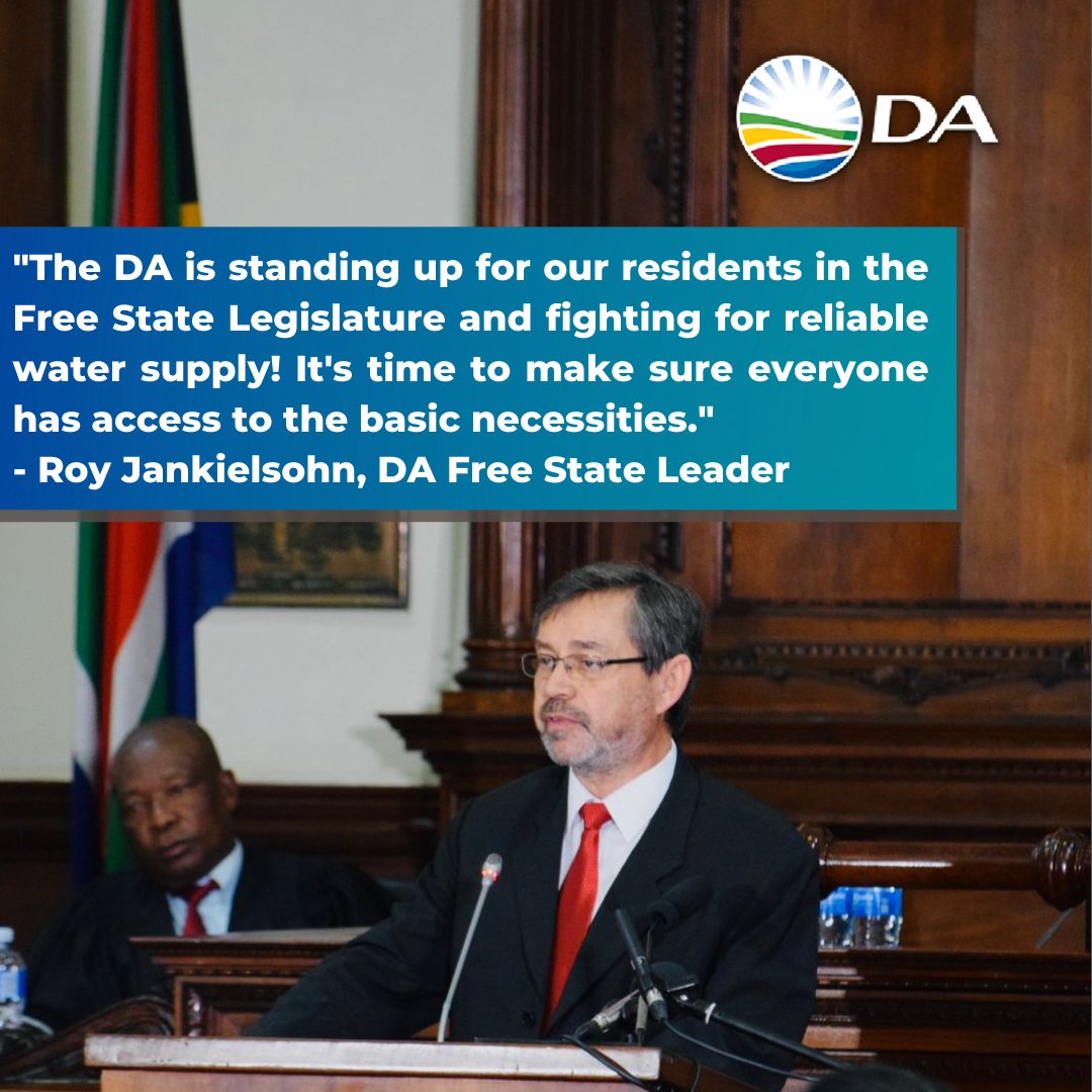 DAFSNews's tweet image. &quot;The DA is standing up for our residents in the Free State Legislature and fighting for reliable water supply! It&apos;s time to make sure everyone has access to the basic necessities.&quot; - Roy Jankielsohn, DA Free State Leader

#WaterSupply #FightForWhatMatters #DADifference