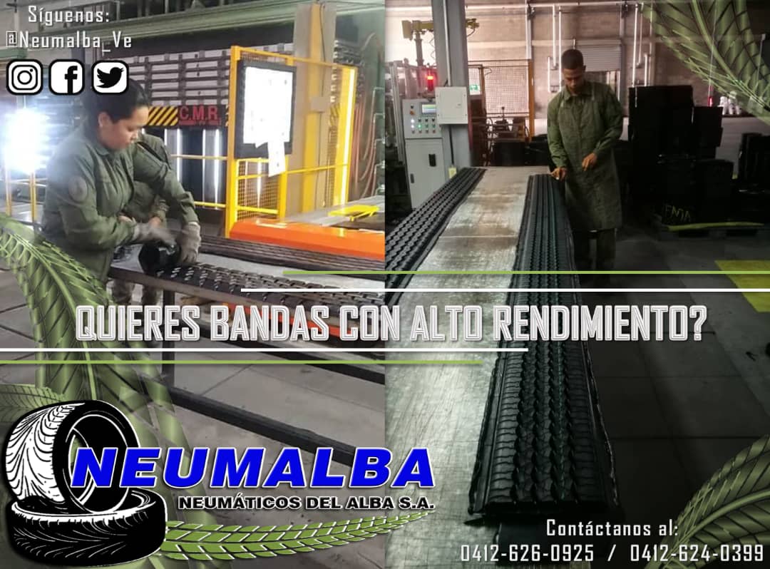 QUIERES BANDAS DE RODAMIENTOS CON ALTO RENDIMIENTO  EN TUS NEUMÁTICOS? Es tiempo de renovar tus neumáticos con nosotros, trabajamos con materia prima de alta calidad, durabilidad y confianza, nuestra bandas pre-estampadas otorgan un alto rendimiento y bajo desgastes.
#VMPDD