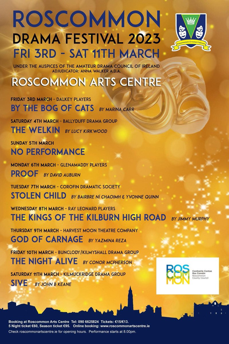 GleesonsRos's tweet image. Tonight is the beginning of the Roscommon Drama Festival, call in for some pre-theatre dinner with us at Gleesons. 🎭 

Call ahead and book a table, (090) 662 6954

#RoscommonDramaFestival #RoscommonArts #GleesonsRoscommon #Roscommon #IrelandsHiddenHeartlands