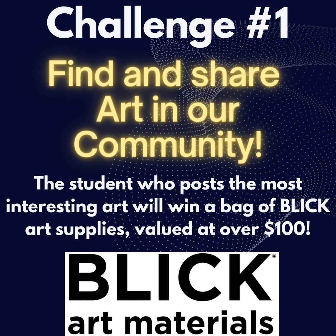 Challenge #1 is here! This weekend, go out into our community and find some amazing art to share with the world. Take a picture/video and tag <a href="/d127finearts/">Grayslake District 127 Fine Arts</a>.  We will select a winner on Monday to receive an awesome bag full of Winners will be selected on Mon morning! #d127getsreal