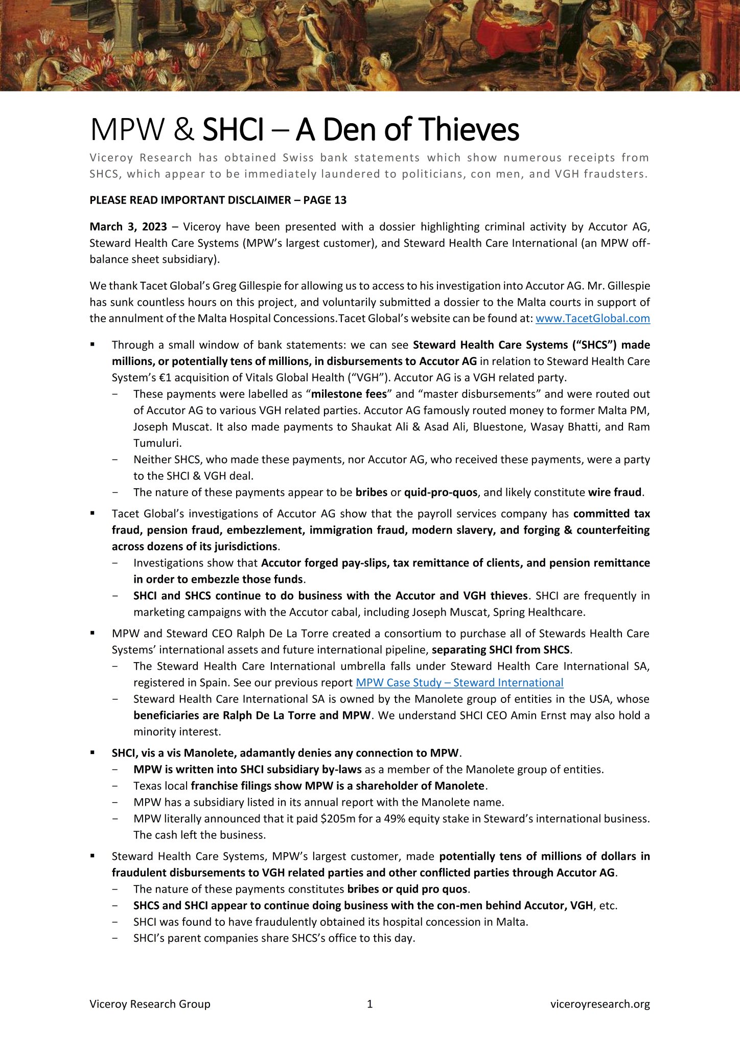 Viceroy on Twitter "MPW & Steward_Int A Den of Thieves. Report live