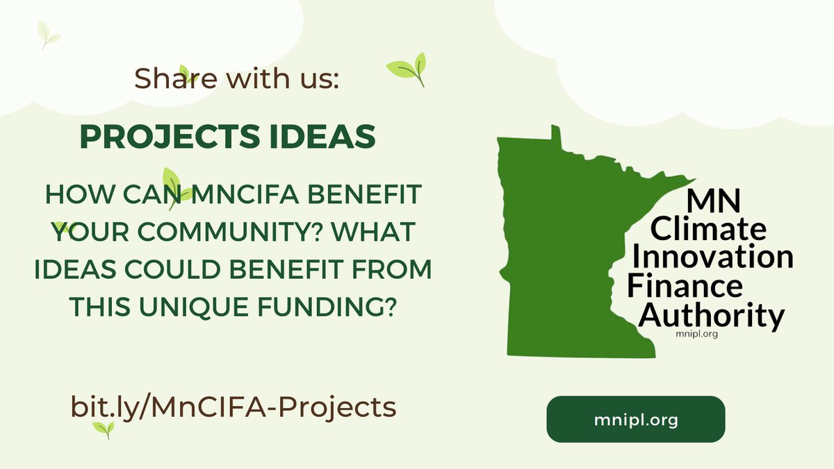MNIPL's tweet photo. We are so excited for the MN Climate Innovation Finance Authority and we hope you are as well. Tell what ideas or projects your community can make a reality with MnCIFA: https://t.co/SQHkLJkfkT https://t.co/gc1eVdQe3m