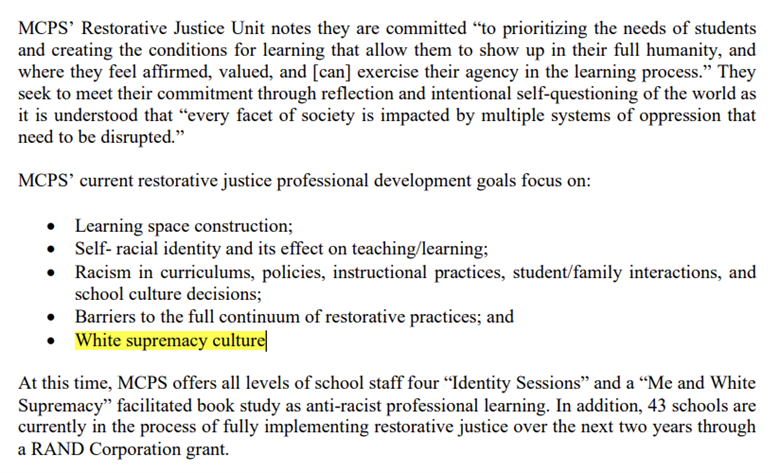 Despite these incidents Montgomery County Public Schools (MCPS) adopted Restorative Justice which ho