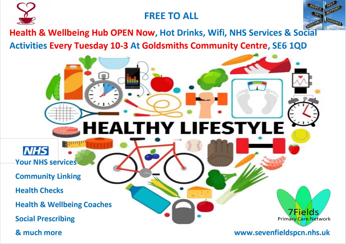 I am really pleased that the Sevenfields PCN is running a Health and Wellbeing Hub at <a href="/GoldsmithsSE6/">GoldsmithsCommunityCentre</a> in #LewishamEast. It provides:

☕️Hot Drinks
🍴Weekly Refreshments
📱Wifi
🏥NHS Services
👋🏾Social Activities

It's free and it is open every Tuesday from 10am - 3pm 👇🏾