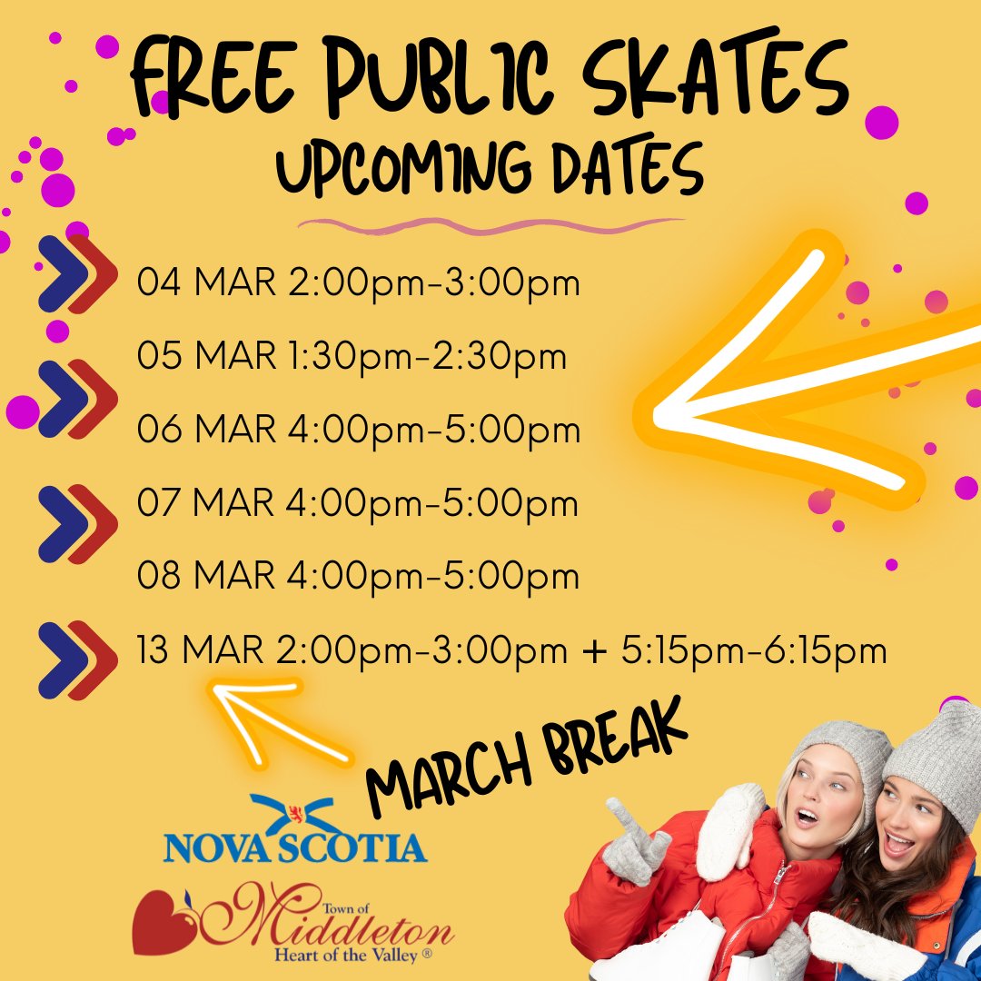 Here is the last series of Free Public Skating dates for this winter season.